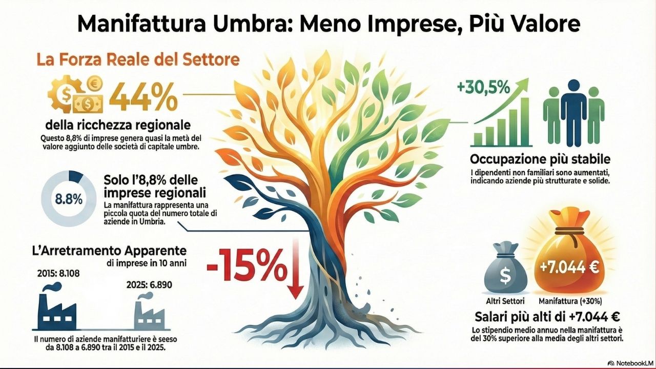 Manifattura umbra: meno imprese, ma più valore. Il settore resta il pilastro dell’economia regionale