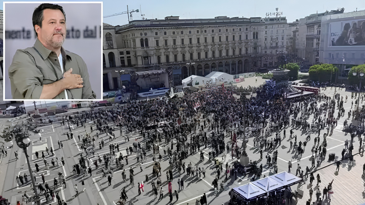 Salvini parla a una piazza Duomo semivuota: tra gas russo, migranti e attacchi all’Europa il flop dei Patrioti a Milano