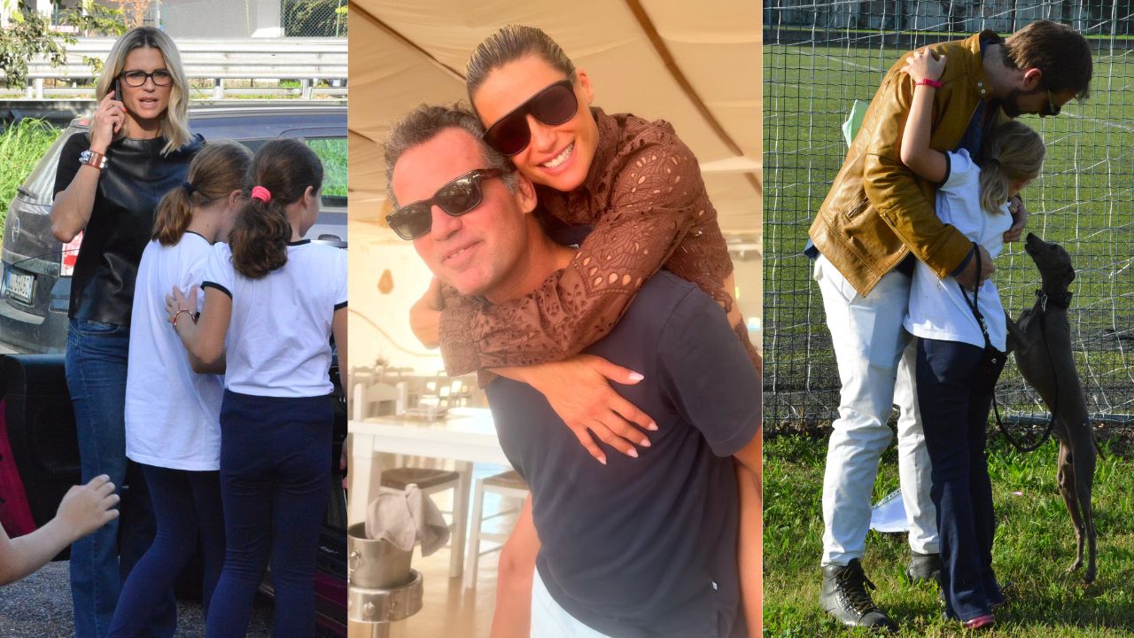 da sinistra Michelle Hunziker con figlie, con Nino Tronchetti Provera poi l'ex Marito Tommaso Trussardi