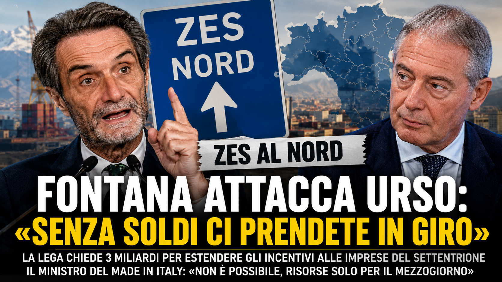 Lombardia zona economica speciale? Il presidente Fontana attacca il ministro Urso: «Senza soldi ci prendete in giro»