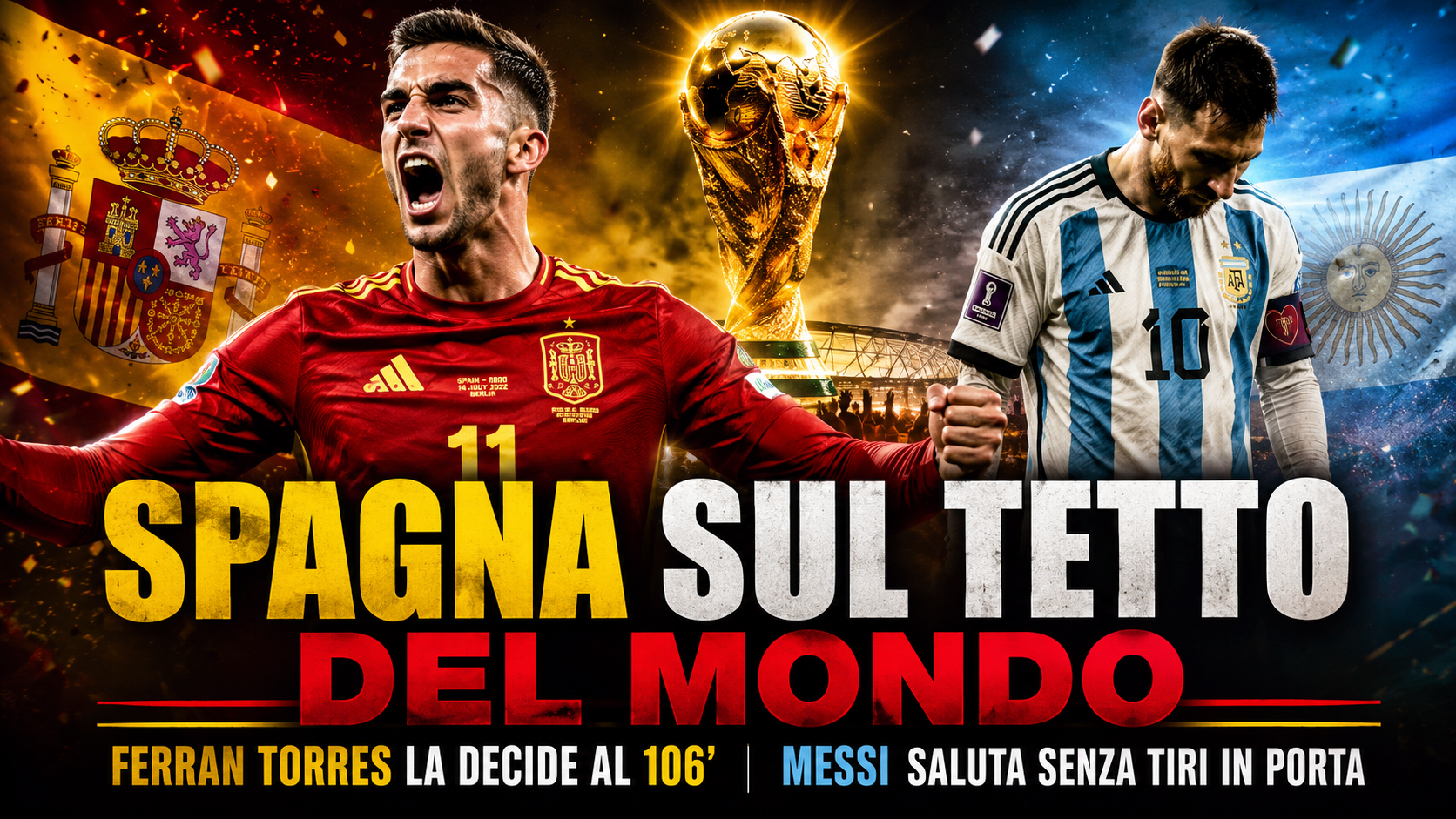 Spagna sul tetto del mondo: Ferran Torres piega l’Argentina ai supplementari, Messi chiude senza un tiro in porta