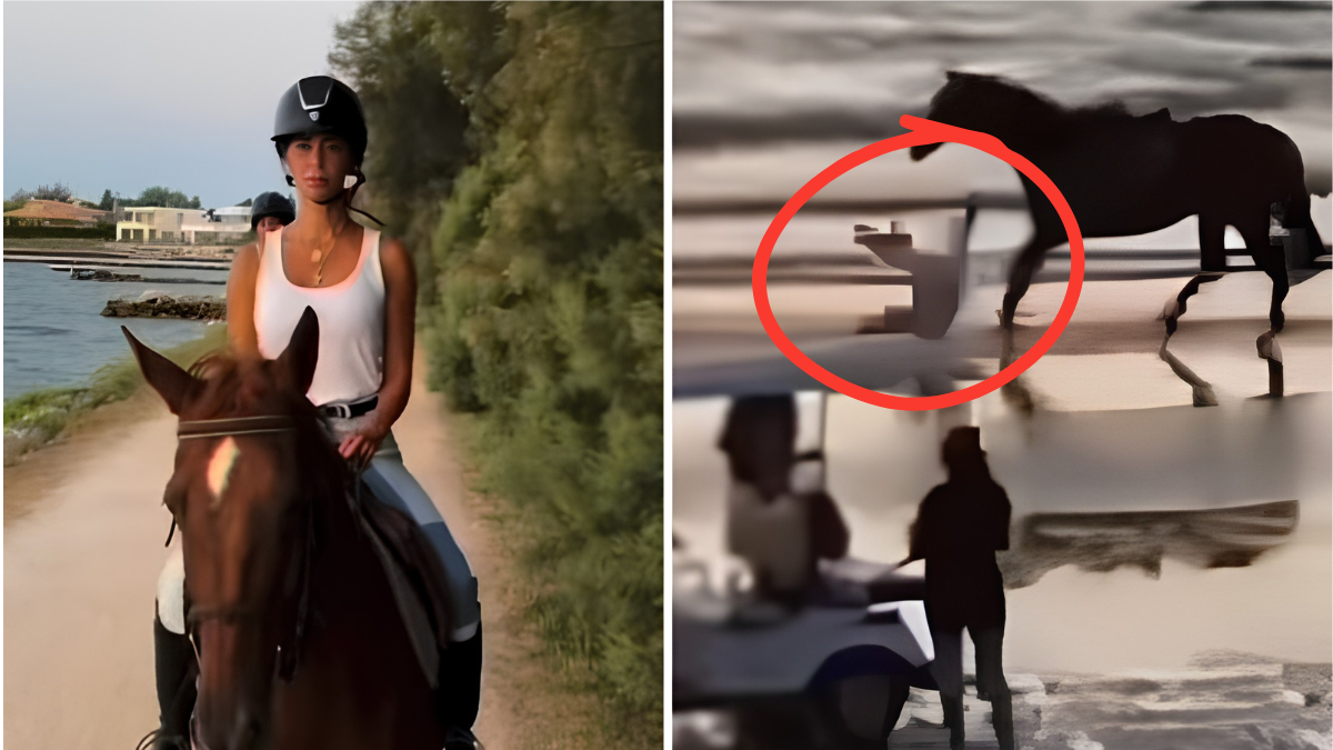 Belén Rodríguez, paura sulla spiaggia: il cavallo cade in una buca e lei viene sbalzata dalla sella. «Un volo come Dragon Ball»